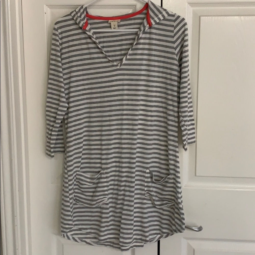Akini Gray Ivory Hooded Knit Swim Cover Dress